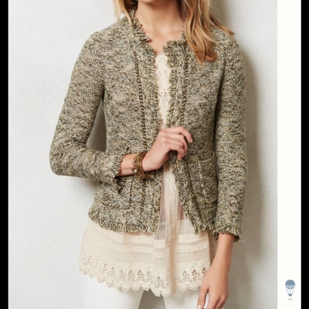 Angel Of The North Anthropologie‎ Green Eliot Fringe Cardigan Size Large